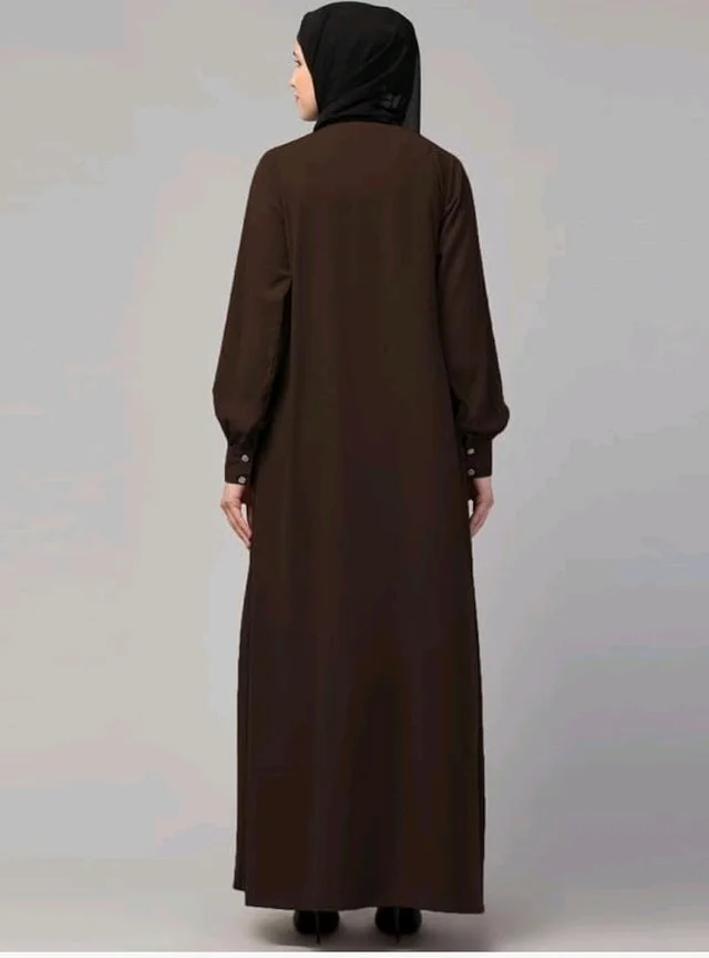 Muslim Closet� Women's Inner Abaya Dress With Cuff Sleeves And Side Pocket Made in Nida Matte Fabric - Brown