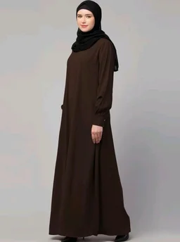Muslim Closet� Women's Inner Abaya Dress With Cuff Sleeves And Side Pocket Made in Nida Matte Fabric - Brown