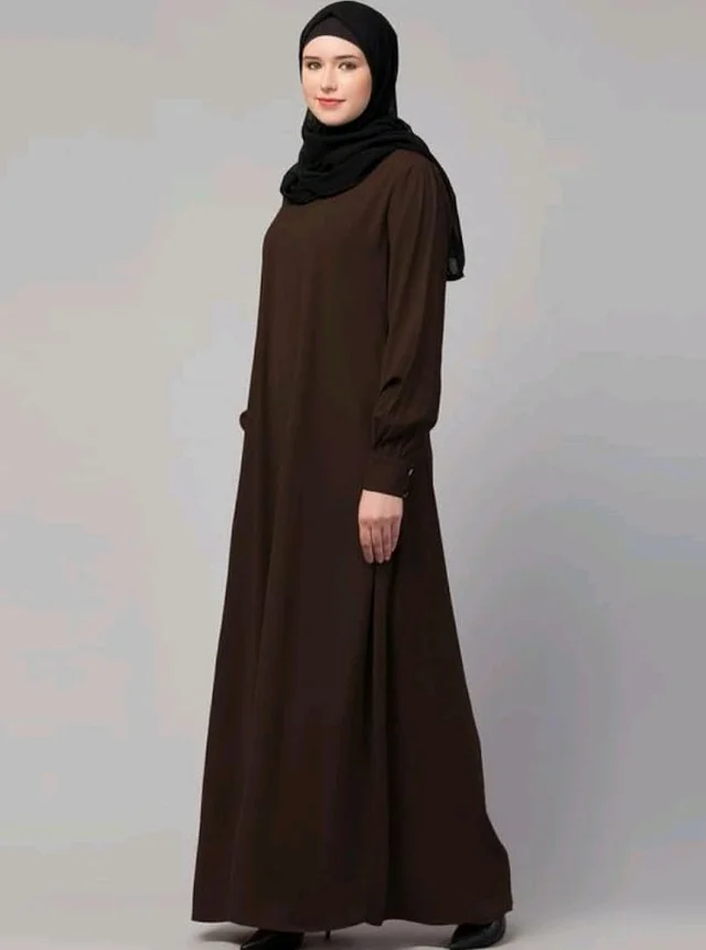 Muslim Closet� Women's Inner Abaya Dress With Cuff Sleeves And Side Pocket Made in Nida Matte Fabric - Brown