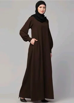 Muslim Closet� Women's Inner Abaya Dress With Cuff Sleeves And Side Pocket Made in Nida Matte Fabric - Brown
