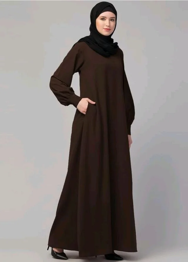 Muslim Closet� Women's Inner Abaya Dress With Cuff Sleeves And Side Pocket Made in Nida Matte Fabric - Brown