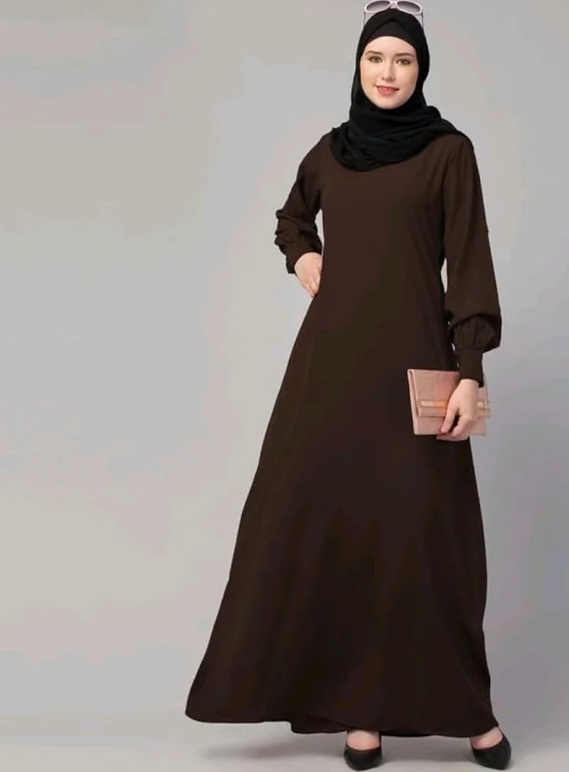 Muslim Closet� Women's Inner Abaya Dress With Cuff Sleeves And Side Pocket Made in Nida Matte Fabric - Brown