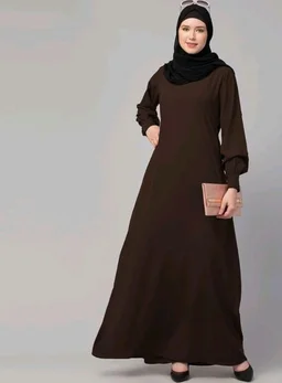 Muslim Closet� Women's Inner Abaya Dress With Cuff Sleeves And Side Pocket Made in Nida Matte Fabric - Brown