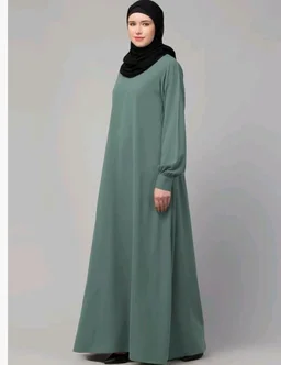Muslim Closet� Women's Inner Abaya Dress With Cuff Sleeves And Side Pocket Made in Nida Matte Fabric - Aque