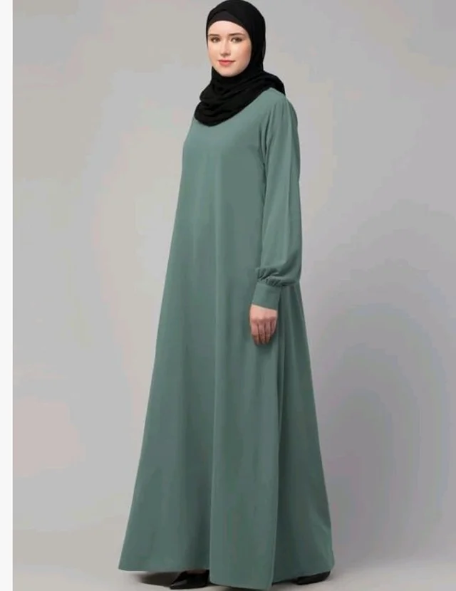Muslim Closet� Women's Inner Abaya Dress With Cuff Sleeves And Side Pocket Made in Nida Matte Fabric - Aque