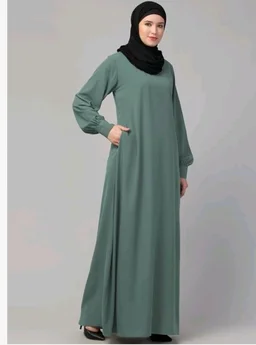Muslim Closet� Women's Inner Abaya Dress With Cuff Sleeves And Side Pocket Made in Nida Matte Fabric - Aque