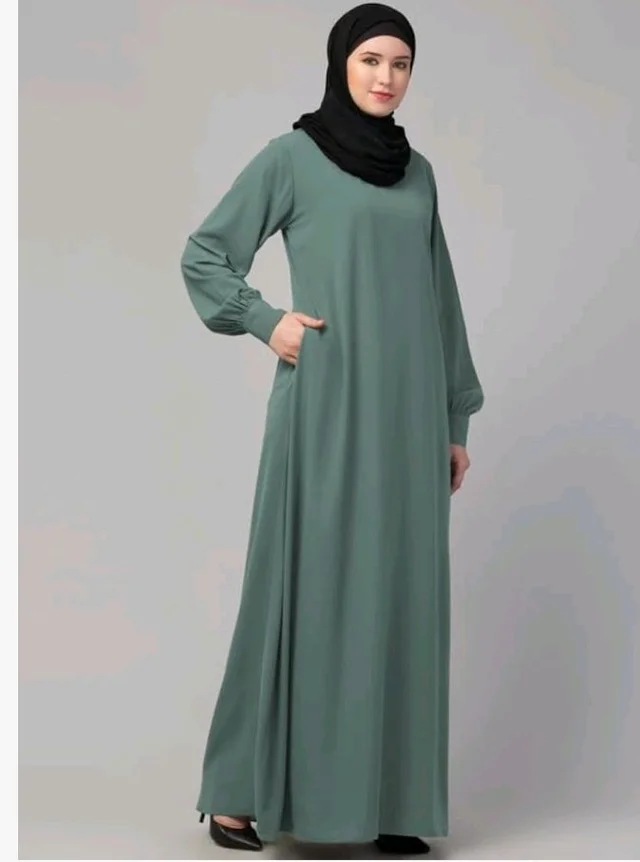 Muslim Closet� Women's Inner Abaya Dress With Cuff Sleeves And Side Pocket Made in Nida Matte Fabric - Aque