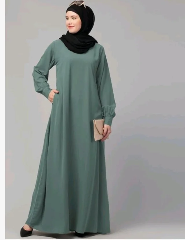 Muslim Closet� Women's Inner Abaya Dress With Cuff Sleeves And Side Pocket Made in Nida Matte Fabric - Aque