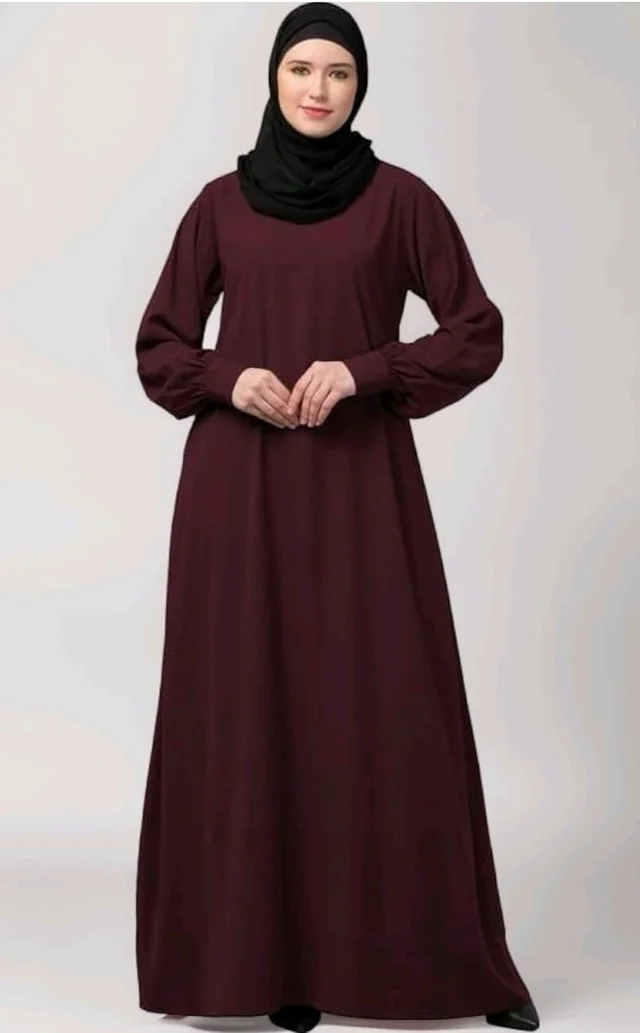 Muslim Closet� Women's Inner Abaya Dress With Cuff Sleeves And Side Pocket Made in Nida Matte Fabric - Burgundy