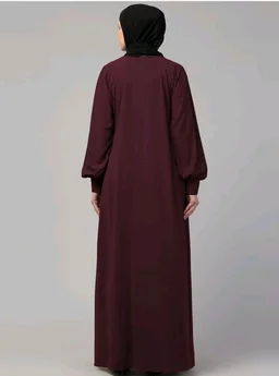 Muslim Closet� Women's Inner Abaya Dress With Cuff Sleeves And Side Pocket Made in Nida Matte Fabric - Burgundy