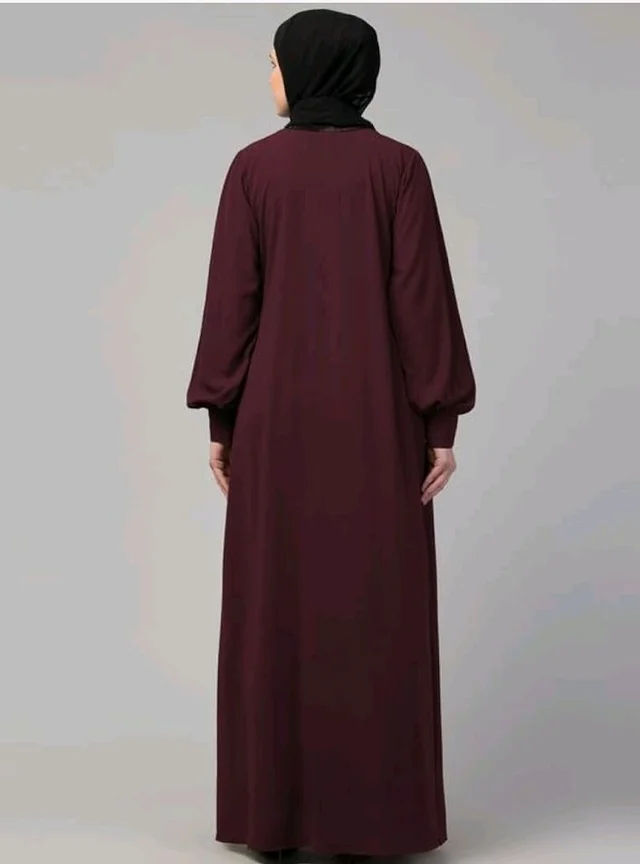 Muslim Closet� Women's Inner Abaya Dress With Cuff Sleeves And Side Pocket Made in Nida Matte Fabric - Burgundy