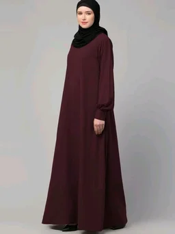 Muslim Closet� Women's Inner Abaya Dress With Cuff Sleeves And Side Pocket Made in Nida Matte Fabric - Burgundy