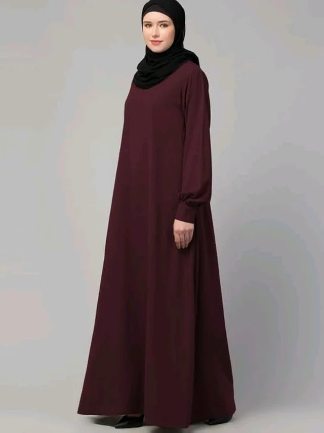 Muslim Closet� Women's Inner Abaya Dress With Cuff Sleeves And Side Pocket Made in Nida Matte Fabric - Burgundy