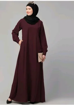 Muslim Closet� Women's Inner Abaya Dress With Cuff Sleeves And Side Pocket Made in Nida Matte Fabric - Burgundy