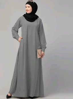 Muslim Closet� Women's Inner Abaya Dress With Cuff Sleeves And Side Pocket Made in Nida Matte Fabric
- Silver