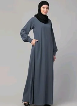 Muslim Closet� Women's Inner Abaya Dress With Cuff Sleeves And Side Pocket Made in Nida Matte Fabric - Grey