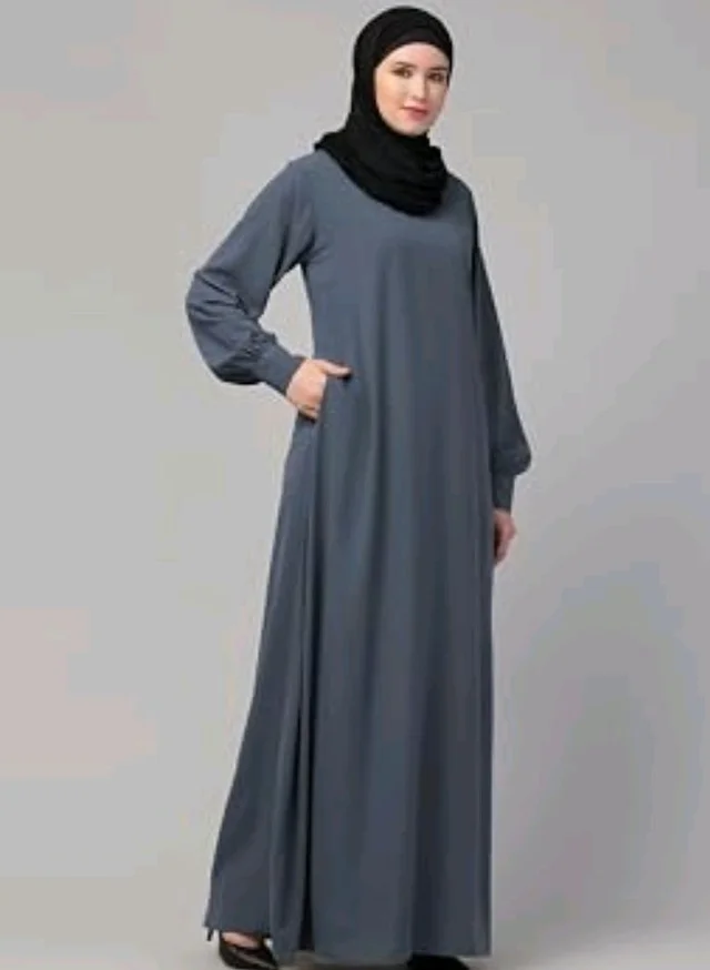 Muslim Closet� Women's Inner Abaya Dress With Cuff Sleeves And Side Pocket Made in Nida Matte Fabric - Grey