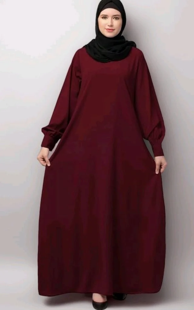 Muslim Closet� Women's Inner Abaya Dress With Cuff Sleeves And Side Pocket Made in Nida Matte Fabric - Maroon