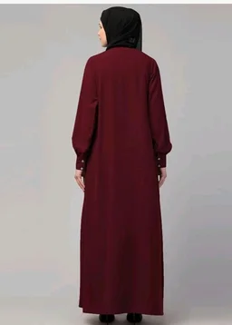 Muslim Closet� Women's Inner Abaya Dress With Cuff Sleeves And Side Pocket Made in Nida Matte Fabric - Maroon