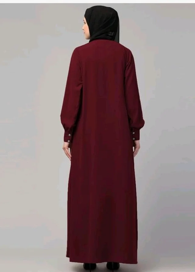 Muslim Closet� Women's Inner Abaya Dress With Cuff Sleeves And Side Pocket Made in Nida Matte Fabric - Maroon