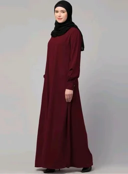 Muslim Closet� Women's Inner Abaya Dress With Cuff Sleeves And Side Pocket Made in Nida Matte Fabric - Maroon