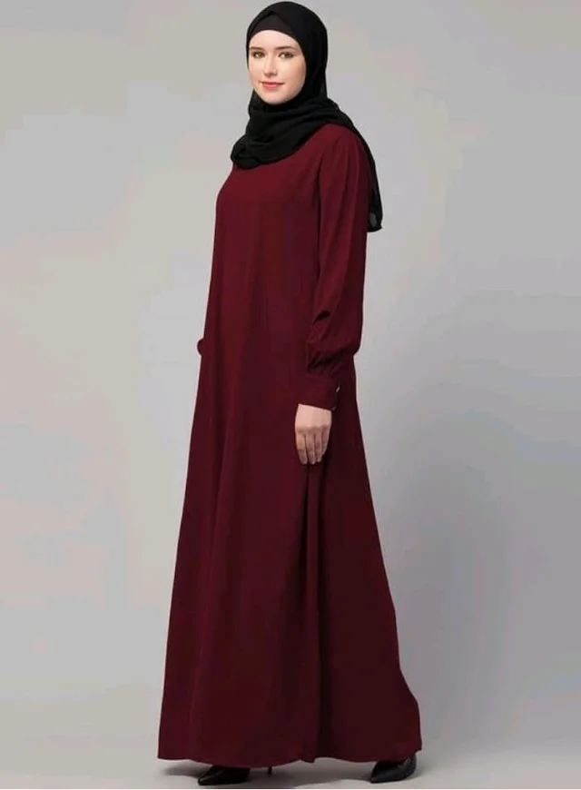 Muslim Closet� Women's Inner Abaya Dress With Cuff Sleeves And Side Pocket Made in Nida Matte Fabric - Maroon