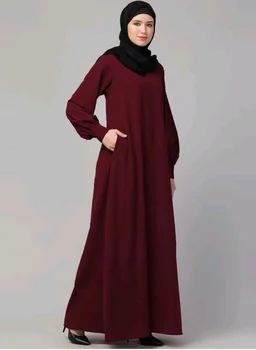 Muslim Closet� Women's Inner Abaya Dress With Cuff Sleeves And Side Pocket Made in Nida Matte Fabric - Maroon