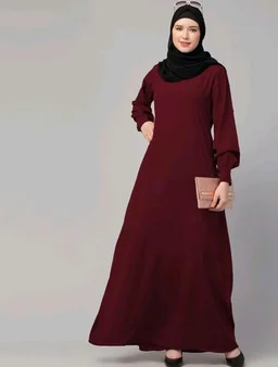 Muslim Closet� Women's Inner Abaya Dress With Cuff Sleeves And Side Pocket Made in Nida Matte Fabric - Maroon