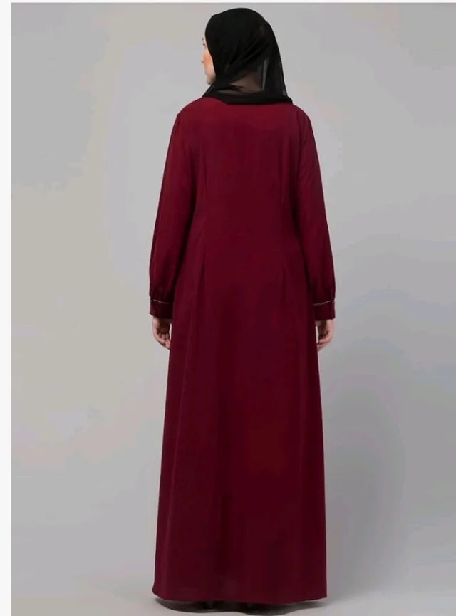 Abaya Dress with Front Embroidery & Cuff Sleeves And Side Pocket Made in Nida Matte Fabric Sleeves Full length Burqa for Women and Girls
- Maroon