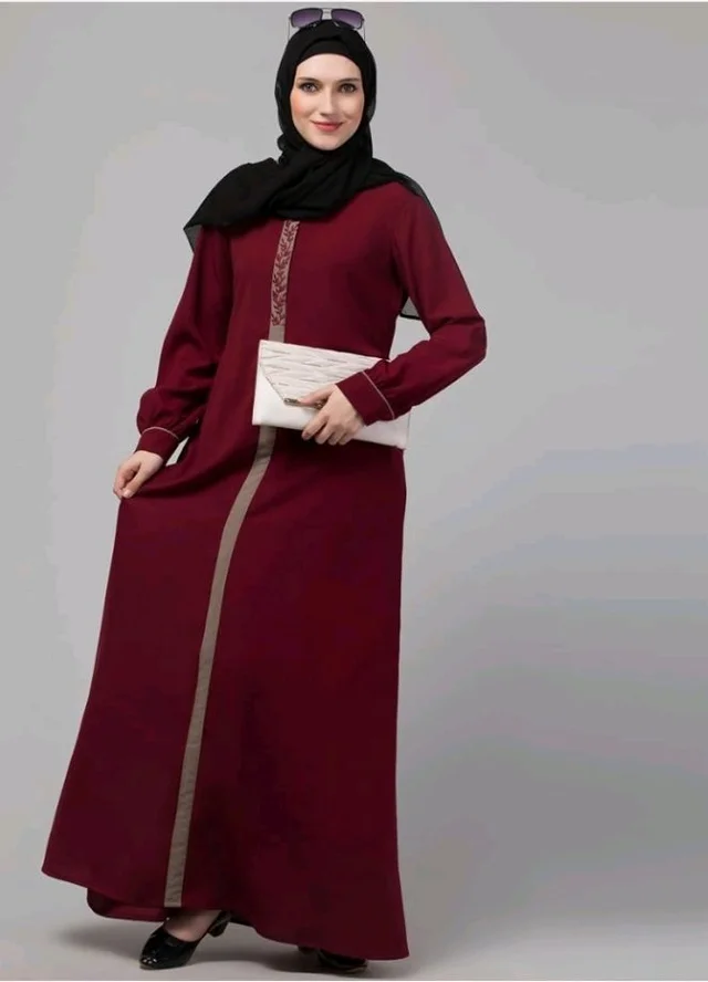 Abaya Dress with Front Embroidery & Cuff Sleeves And Side Pocket Made in Nida Matte Fabric Sleeves Full length Burqa for Women and Girls
- Maroon