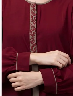 Abaya Dress with Front Embroidery & Cuff Sleeves And Side Pocket Made in Nida Matte Fabric Sleeves Full length Burqa for Women and Girls
- Maroon