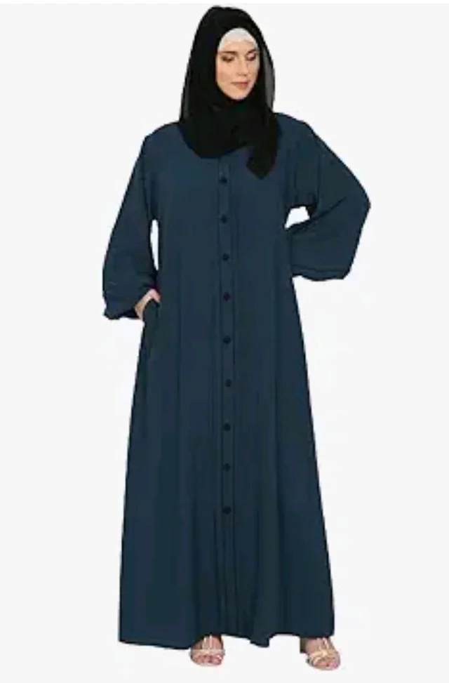 Women’s Loose Fit abaya Made in Nida Matte Fabric with Fashionable Buttons on Front Panel, Long Sleeves & Side Pocket (BT-LFA-006 - Teal Blue