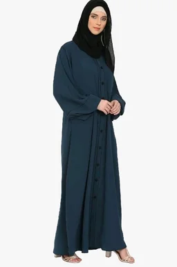 Women’s Loose Fit abaya Made in Nida Matte Fabric with Fashionable Buttons on Front Panel, Long Sleeves & Side Pocket (BT-LFA-006 - Teal Blue