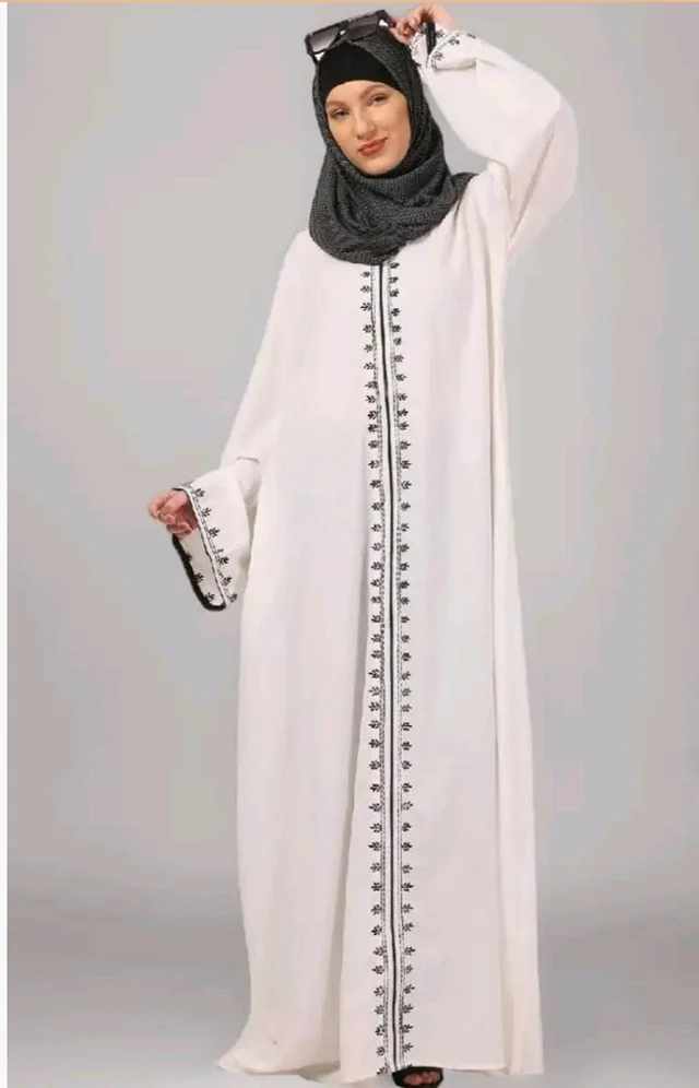 Women’s CEY Fabric Classic Hand Embroidered A-Line Abaya Dress (BT-EAB-006)
- White