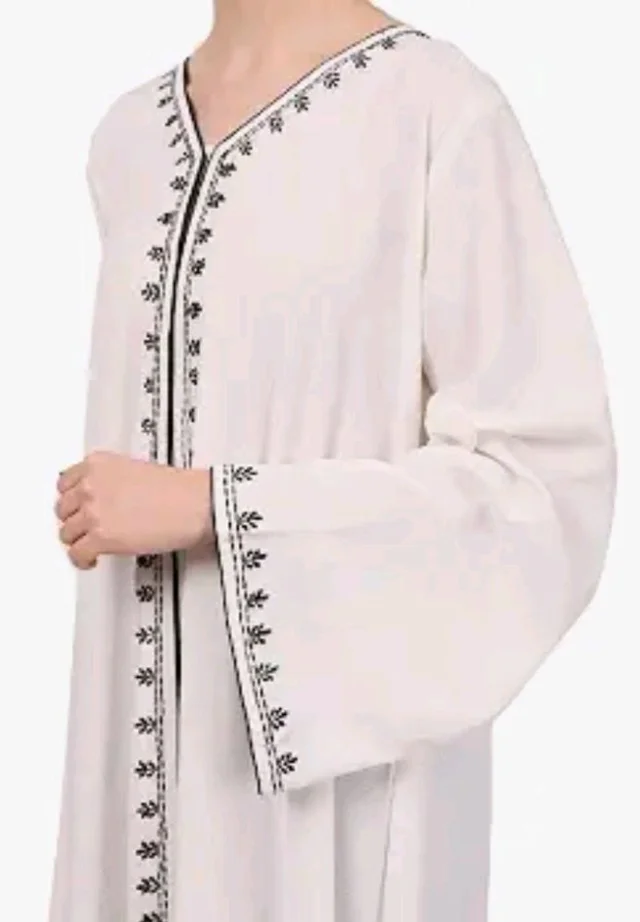 Women’s CEY Fabric Classic Hand Embroidered A-Line Abaya Dress (BT-EAB-006)
- White