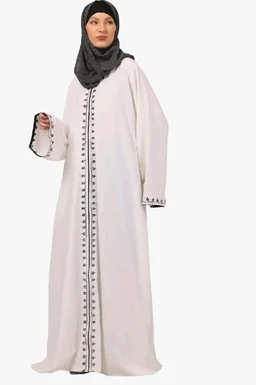 Women’s CEY Fabric Classic Hand Embroidered A-Line Abaya Dress (BT-EAB-006)
- White