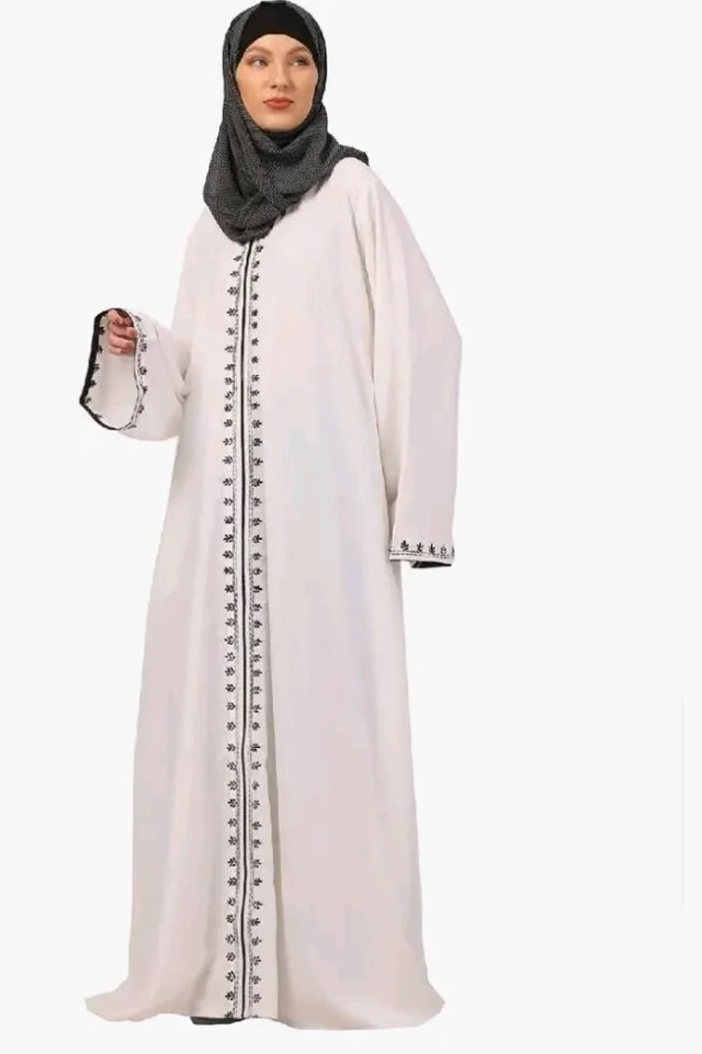 Women’s CEY Fabric Classic Hand Embroidered A-Line Abaya Dress (BT-EAB-006)
- White