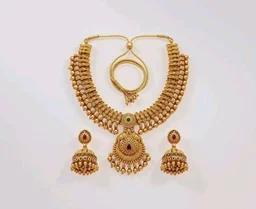 Gold-Plated Antique Temple Jewellery Set for Women - Traditional Necklace with Large Peacock Pendant & Matching Jhumka Earrings | Ethnic Festive & Bridal Wear Set with Ruby & Emerald Accents