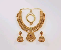 Gold-Plated Antique Temple Jewellery Set for Women - Traditional Necklace with Large Peacock Pendant & Matching Jhumka Earrings | Ethnic Festive & Bridal Wear Set with Ruby & Emerald Accents