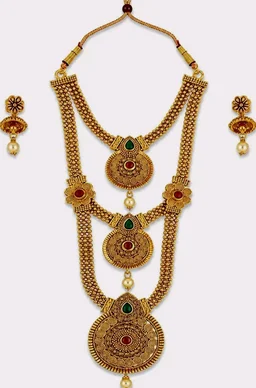 Rose Gold Plated Floral Necklace Set with Matching Earrings, Pink and Green Crystal Stones, Party and Wedding Jewellery