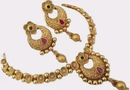Traditional Gold-Plated Antique Necklace Set for Women with Matching Earrings | Bridal/Jewellery
