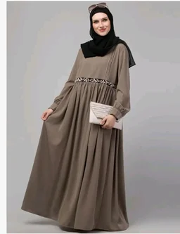 Loose Fit Abaya for Women Nida Matte Fabric Front Gathered Embroidery Full Sleeve Maxi Dress with Side Pockets Modest Islamic Wear
- Baige