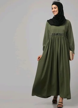 Loose Fit Abaya for Women Nida Matte Fabric Front Gathered Embroidery Full Sleeve Maxi Dress with Side Pockets Modest Islamic Wear
- 3XL, Z Green