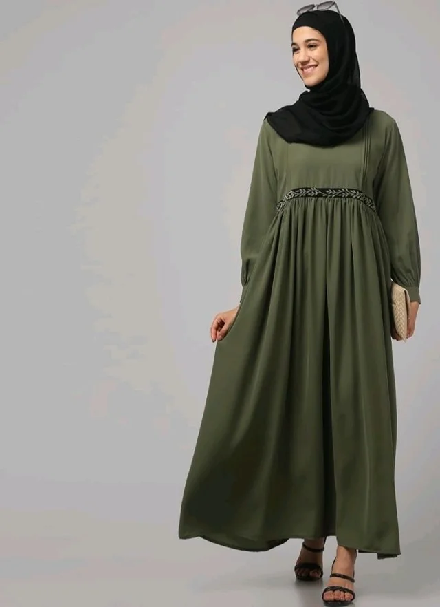 Loose Fit Abaya for Women Nida Matte Fabric Front Gathered Embroidery Full Sleeve Maxi Dress with Side Pockets Modest Islamic Wear
- 3XL, Z Green