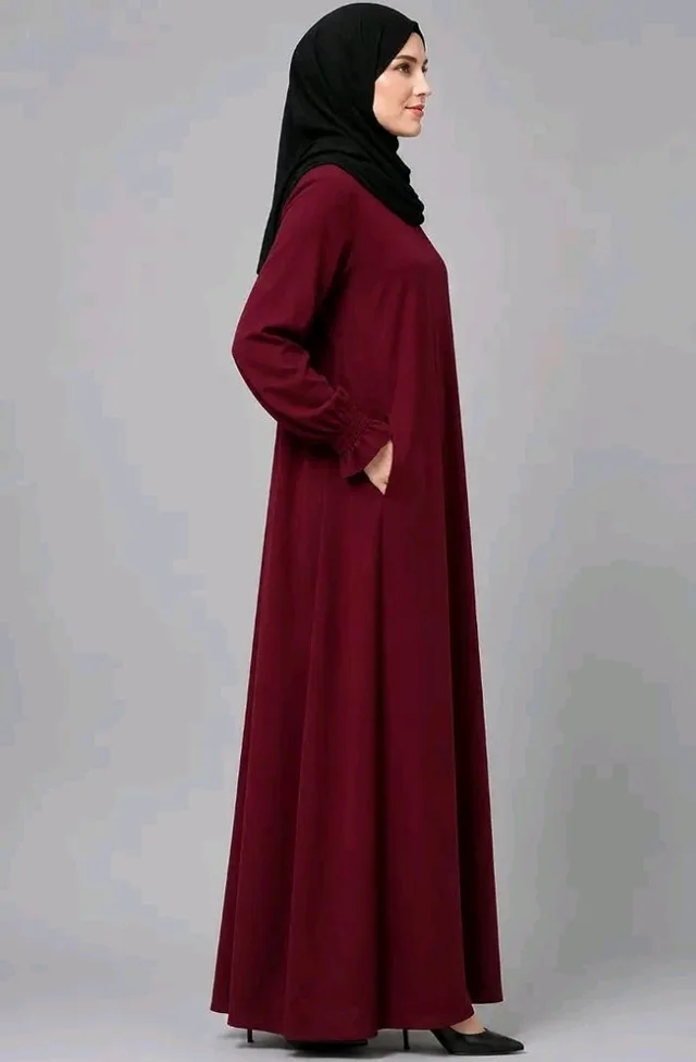 Women’s A-Line Abaya for Women | Loose Fit Modest Dress with Elasticated Sleeves | Nida Matte Fabric | Full Length Abaya
- 2XL, Maroon