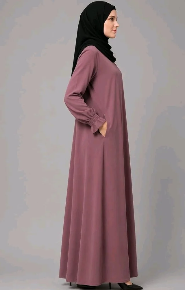 Women’s A-Line Abaya for Women | Loose Fit Modest Dress with Elasticated Sleeves | Nida Matte Fabric | Full Length Abaya
- L, Pink