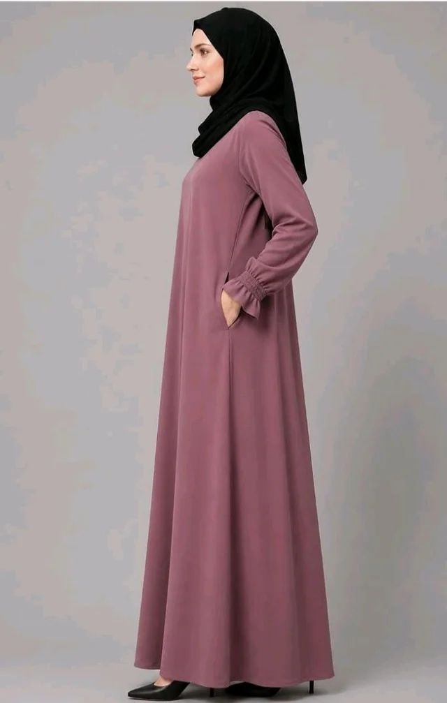 Women’s A-Line Abaya for Women | Loose Fit Modest Dress with Elasticated Sleeves | Nida Matte Fabric | Full Length Abaya
- L, Pink