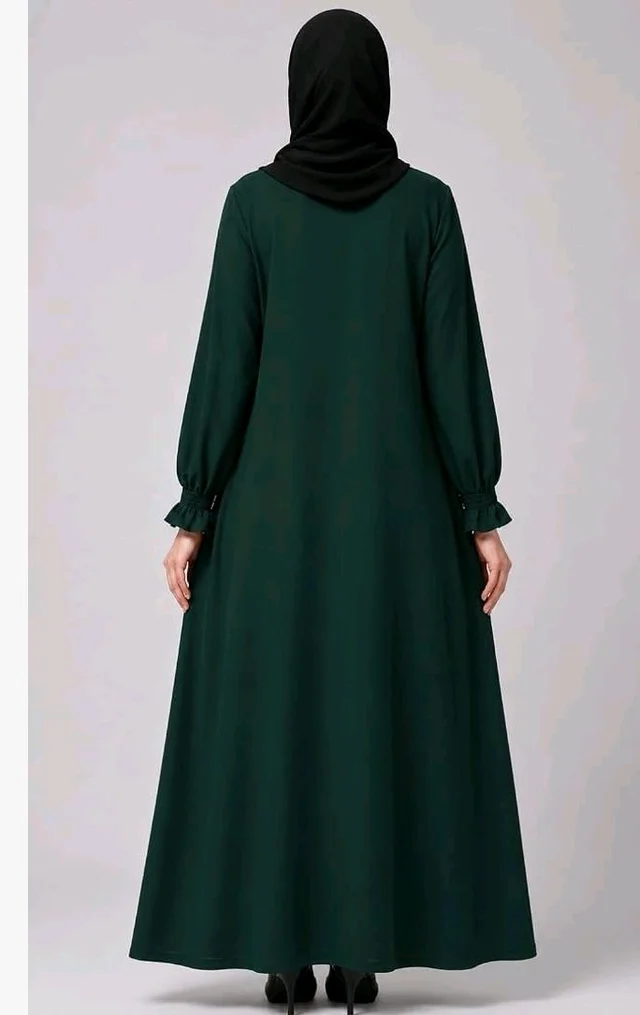 Women’s A-Line Abaya for Women | Loose Fit Modest Dress with Elasticated Sleeves | Nida Matte Fabric | Full Length Abaya
- S, Bottle Green