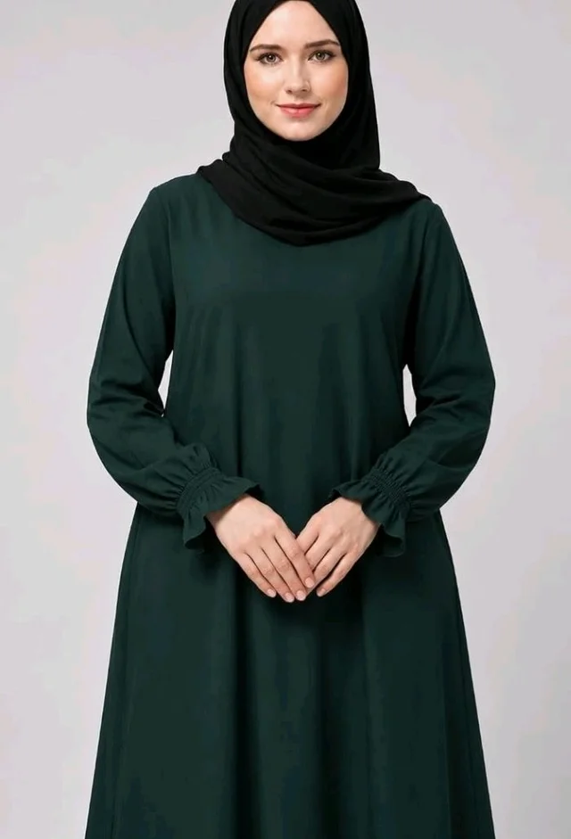 Women’s A-Line Abaya for Women | Loose Fit Modest Dress with Elasticated Sleeves | Nida Matte Fabric | Full Length Abaya
- S, Bottle Green