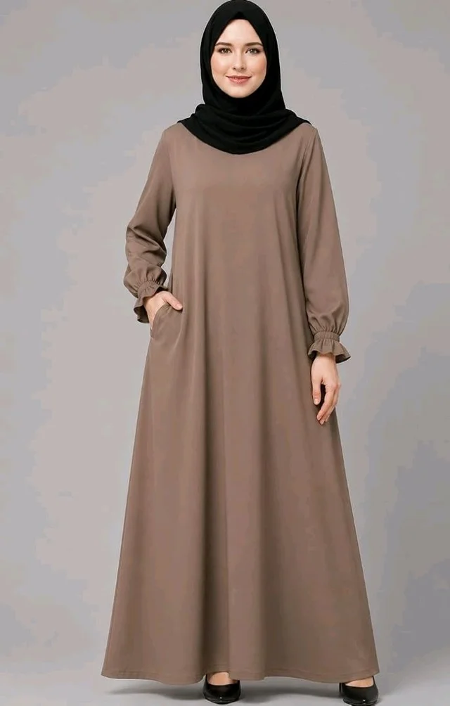 Women’s A-Line Abaya for Women | Loose Fit Modest Dress with Elasticated Sleeves | Nida Matte Fabric | Full Length Abaya
- 2XL, Beige